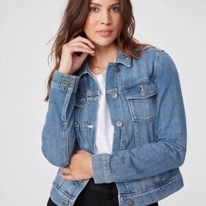 Paige Denim Jean Jacket Dark Wash Womens Large Trucker Western Biker EUC Boho
